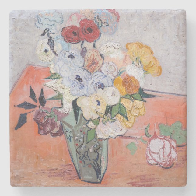 Vincent van Gogh - Vas med Ro och Anemone Stenunderlägg (Framsidan)