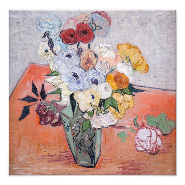 Vincent van Gogh - Vas med Ro och Anemones Fototryck (Framsidan)