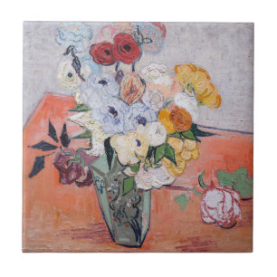 Vincent van Gogh - Vas med Ro och Anemones Kakelplatta