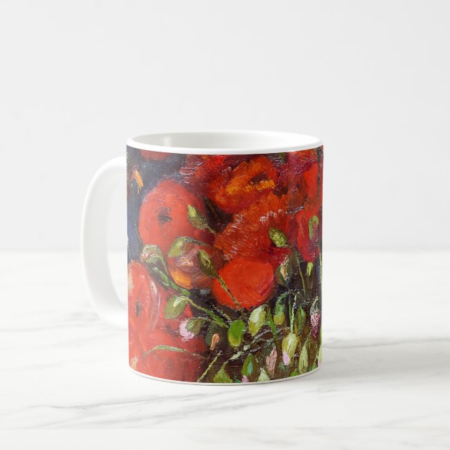 Vincent Van Gogh Vas med rödpoppies och konst Kaffemugg (Framsida vänster)