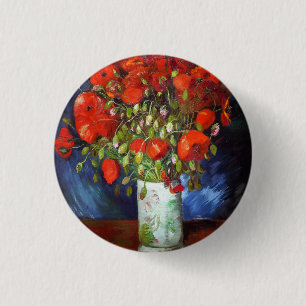 Vincent Van Gogh Vas med rödpoppies och konst Knapp