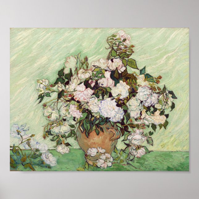 Vincent Van Gogh Vas med Rosa ros Blommigt Art Poster (Framsidan)