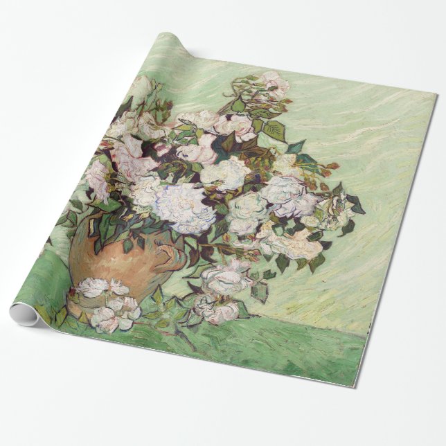 Vincent Van Gogh Vas med Rosa ros Blommigt Art Presentpapper (Utrullad)