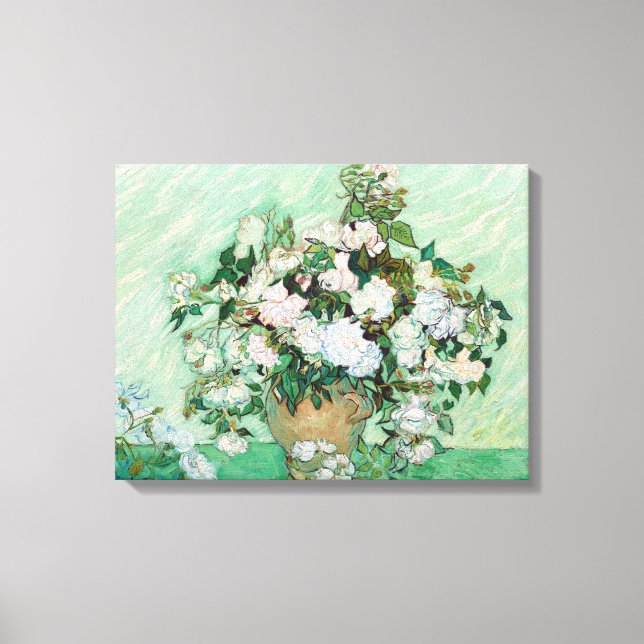 Vincent van Gogh Vas med Rosa ros Canvastryck (Framsida)