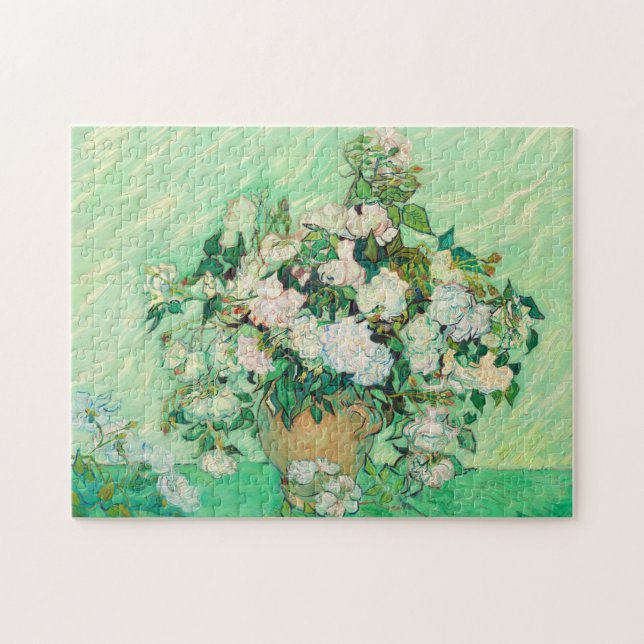 Vincent Van Gogh Vas med Rosa ros Fine Art Pussel (Horisontell)