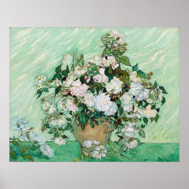 Vincent van Gogh Vas med Rosa ros Poster (Framsidan)