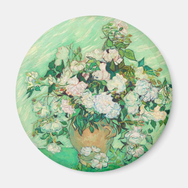 Vincent Van Gogh Vas med rosa rosor Finkonst Magnet (Framsidan)