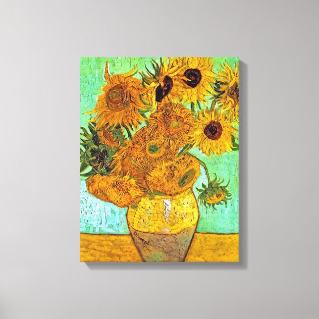 Vincent Van Gogh - Vas med tolv solblommor Canvastryck (Framsida)