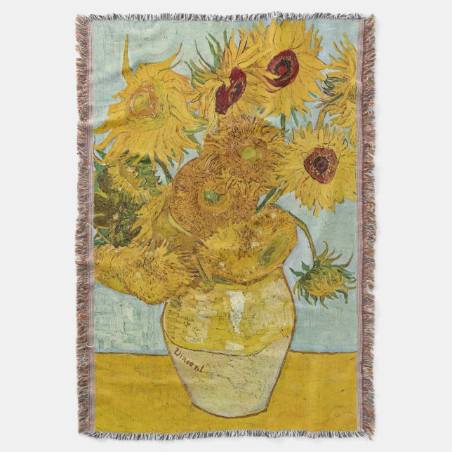 Vincent Van Gogh - Vas med tolv solblommor Filt (Framsidan Vertikal)