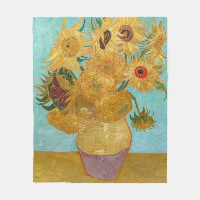 Vincent Van Gogh - Vas med tolv solblommor Fleecefilt (Framsidan)