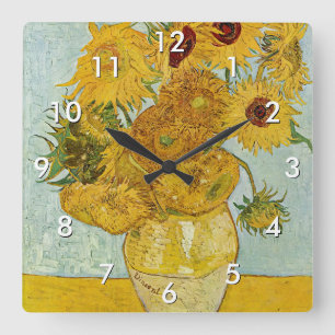 Vincent Van Gogh - Vas med tolv solblommor Fyrkantig Klocka