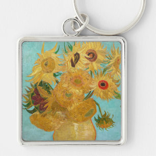 Vincent Van Gogh - Vas med tolv solblommor Fyrkantig Silverfärgad Nyckelring