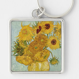 Vincent Van Gogh - Vas med tolv solblommor Fyrkantig Silverfärgad Nyckelring