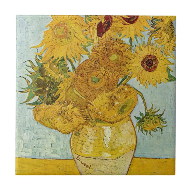 Vincent Van Gogh - Vas med tolv solblommor Kakelplatta (Framsidan)