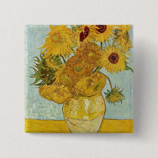 Vincent Van Gogh - Vas med tolv solblommor Knapp (Framsida)