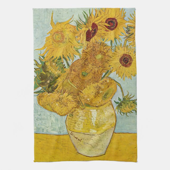 Vincent Van Gogh - Vas med tolv solblommor Kökshandduk (Vertikal)