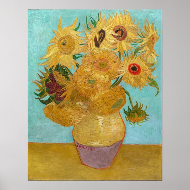 Vincent Van Gogh - Vas med tolv solblommor Poster (Framsidan)
