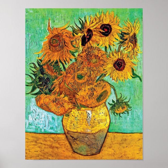 Vincent Van Gogh - Vas med tolv solblommor Poster (Framsidan)