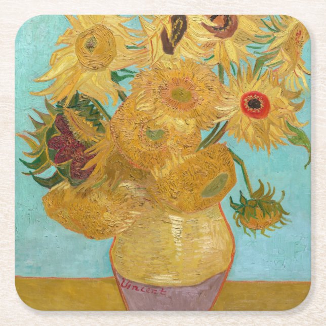 Vincent Van Gogh - Vas med tolv solblommor Underlägg Papper Kvadrat (Framsidan)