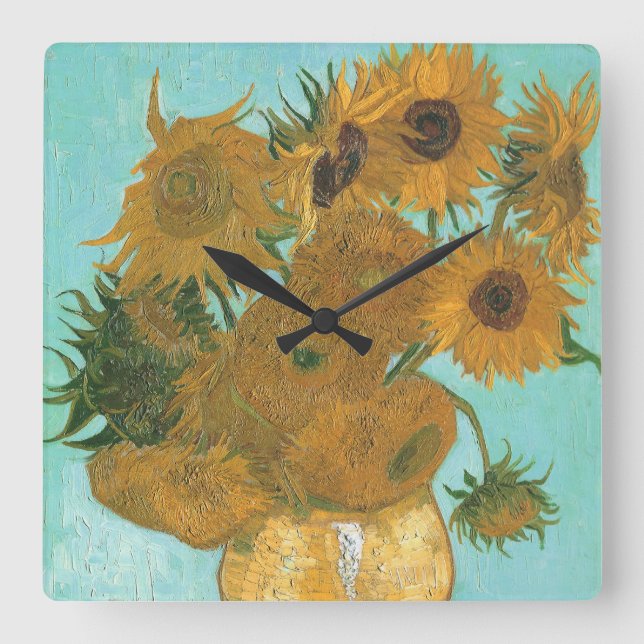 Vincent van Gogh - Vas med tolv solrosor Fyrkantig Klocka (Framsida)