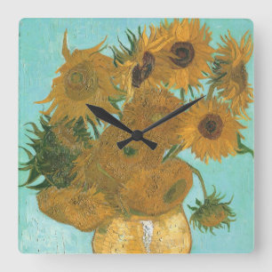 Vincent van Gogh - Vas med tolv solrosor Fyrkantig Klocka