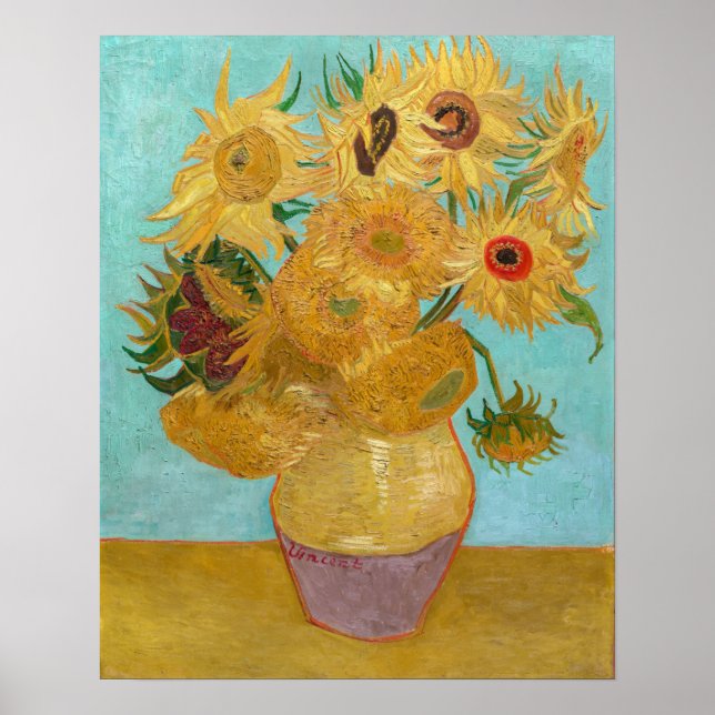 Vincent Van Gogh - Vas med tolv solrosor Poster (Framsidan)