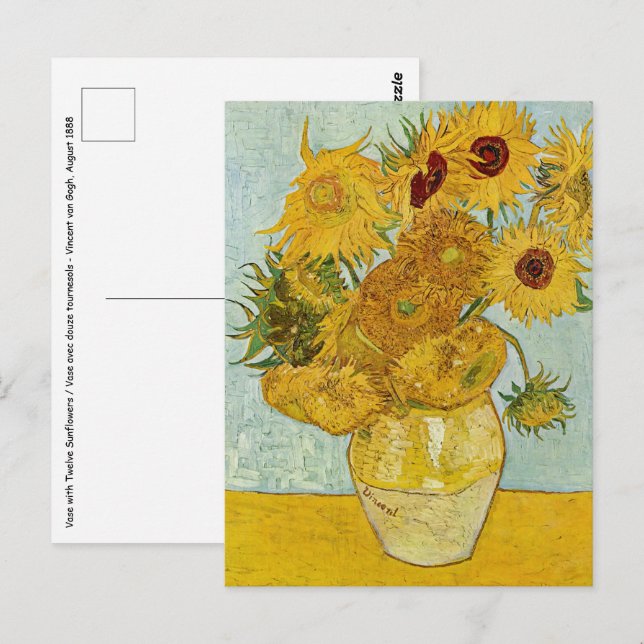 Vincent Van Gogh - Vas med tolv solrosor Vykort (Fram/baksida)