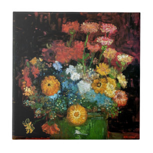 Vincent Van Gogh - Vas med Zinnia Konstverk Kakelplatta