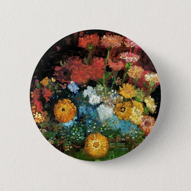 Vincent Van Gogh - Vas med Zinnia Konstverk Knapp (Framsida)