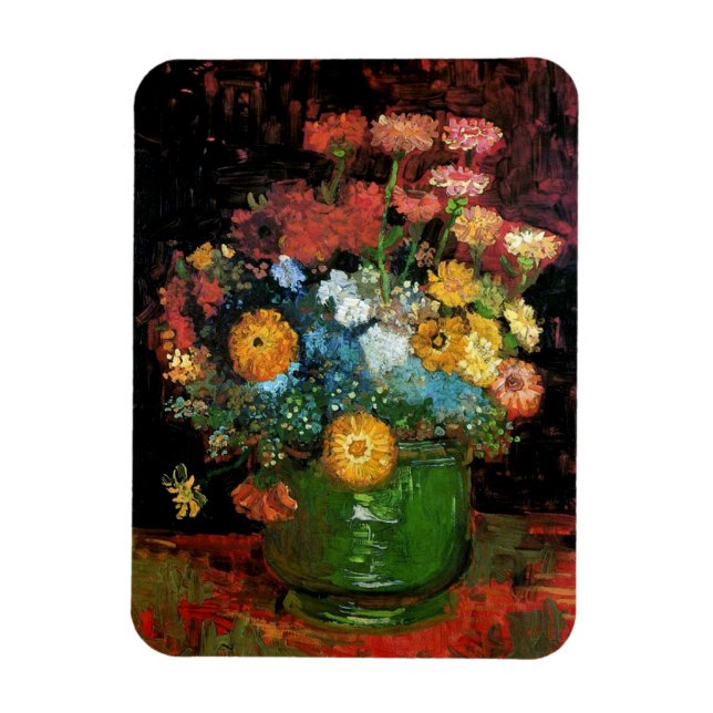 Vincent Van Gogh - Vas med Zinnias Fine Art Magnet (Vertikal)