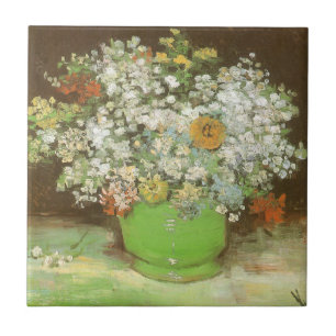 Vincent van Gogh - Vas med Zinnias och blommor Kakelplatta