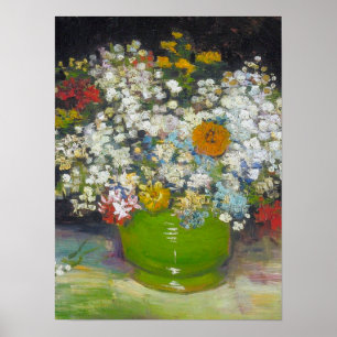 Vincent Van Gogh - vas med Zinnias Poster