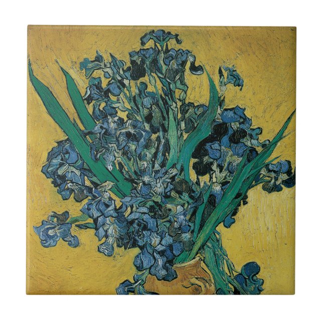 Vincent van Gogh - Vas w Irises Gult Background Kakelplatta (Framsidan)