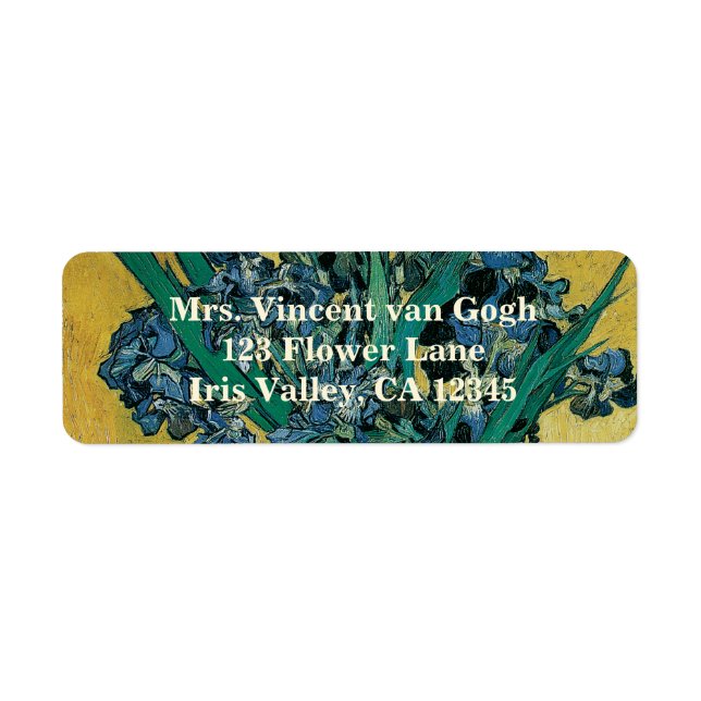 Vincent van Gogh - Vas w Irises Gult Background Returadress Etikett (Framsidan)