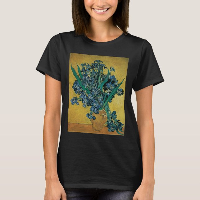 Vincent van Gogh - Vas w Irises Gult Background T-shirt (Framsida)