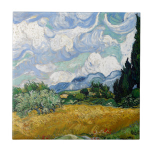 Vincent Van Gogh vetefält med Cypresseskonst Kakelplatta