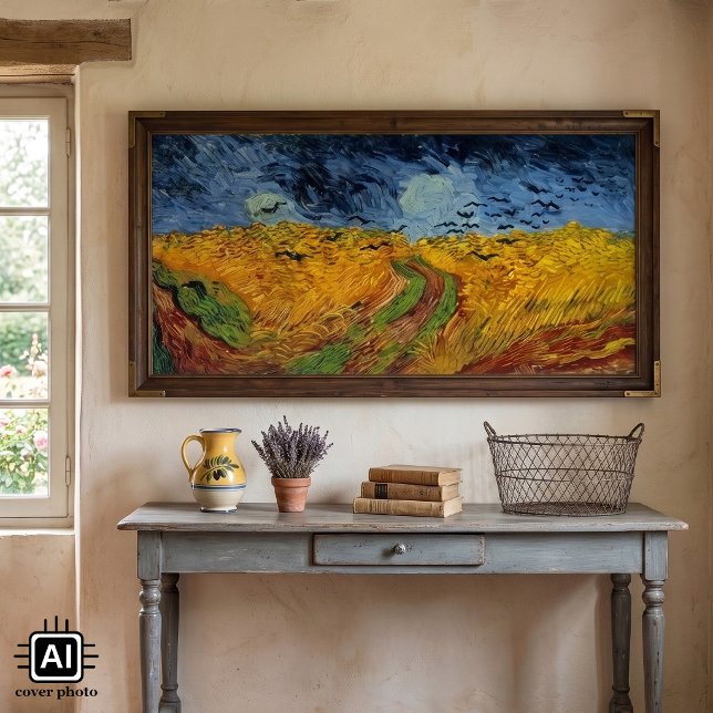 Vincent van Gogh Vetefält med korpar Poster (Wheat Field with Crows by Vincent van Gogh is a vintage fine art post impressionism painting.)
