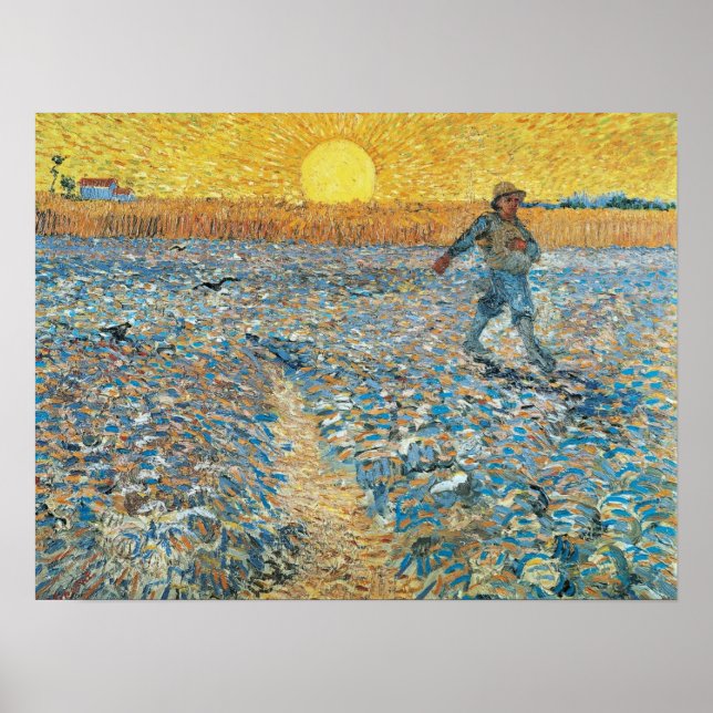 Vincent Van Gogh Vintage Sower vid Sunset Poster (Framsidan)