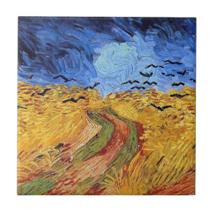 Vincent Van Gogh - Wheat Fält med Black Kråka Kakelplatta