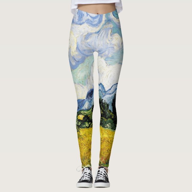 Vincent Van Gogh Wheat Fält med Cypresses (1889) Leggings (Framsida)