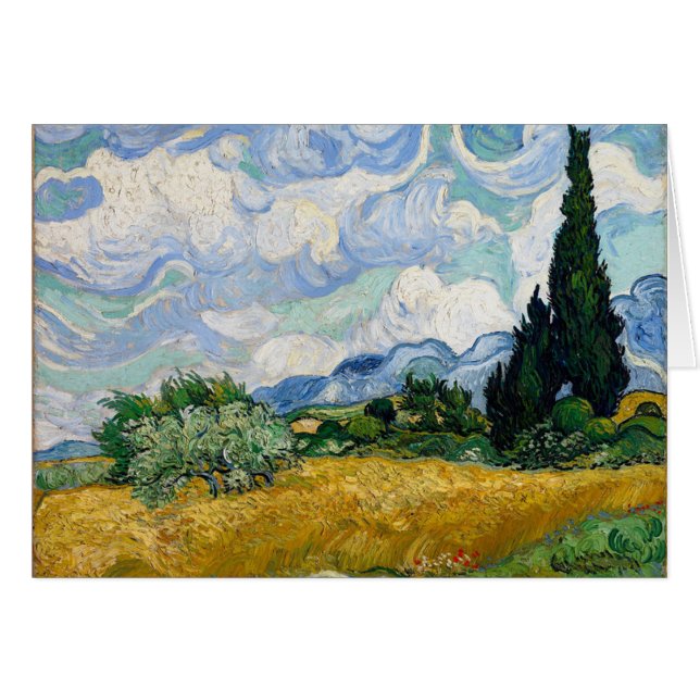 Vincent Van Gogh Wheat Fält med Cypresses Art Hälsningskort (Framsidan Horizontal)
