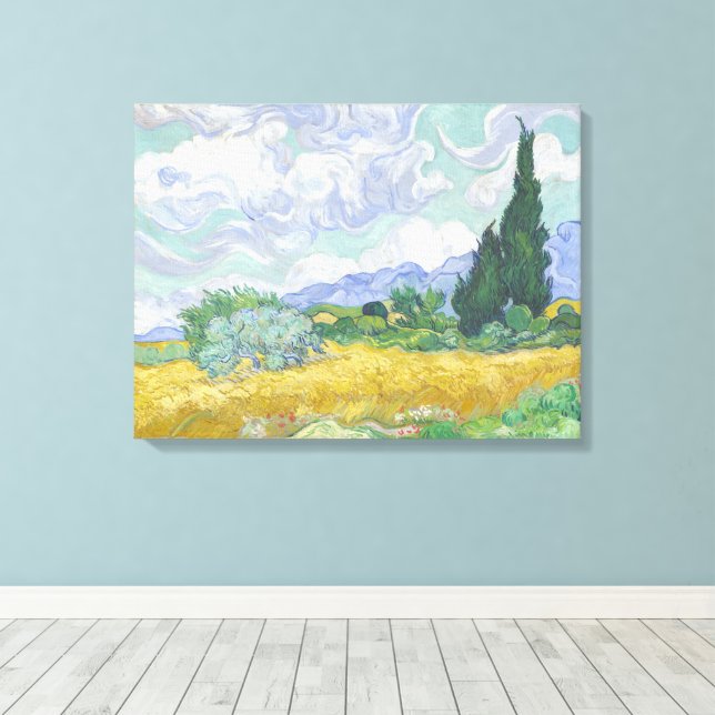 Vincent Van Gogh, Wheat Fält med Cypresses Canvastryck (Insitu (trägolv))