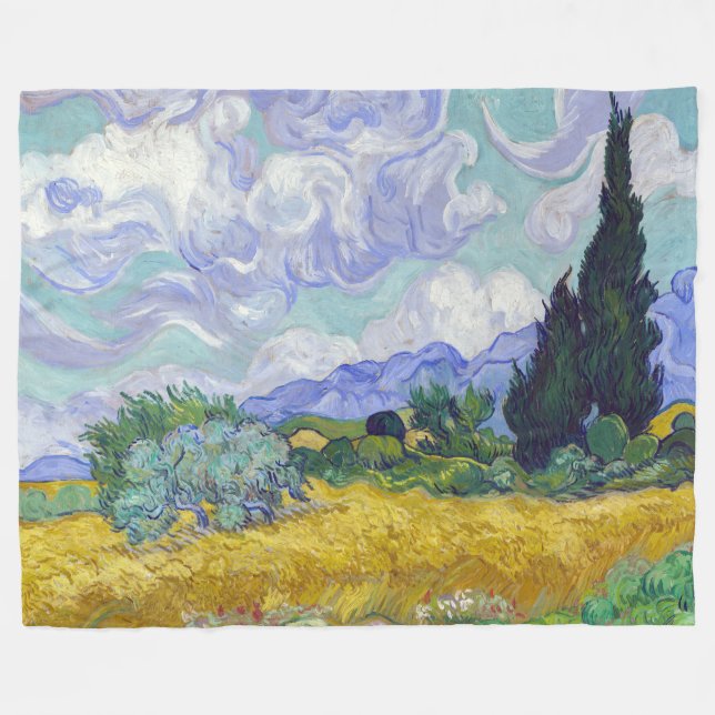 Vincent Van Gogh - Wheat Fält med Cypresses Fleecefilt (Framsidan (Horisontell))