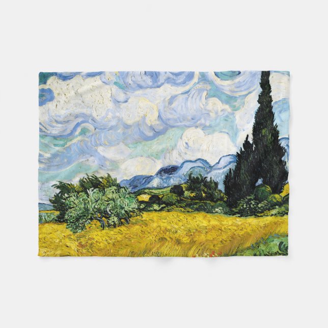 Vincent Van Gogh Wheat Fält med Cypresses Fleecefilt (Framsidan (Horisontell))