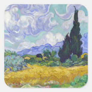 Vincent Van Gogh - Wheat Fält med Cypresses Fyrkantigt Klistermärke