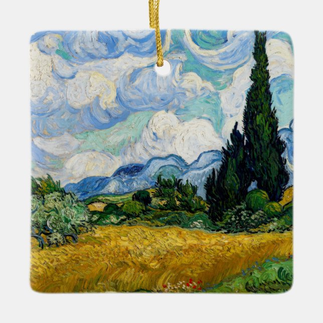 Vincent Van Gogh - Wheat Fält med Cypresses Julgransprydnad Keramik (Framsida)