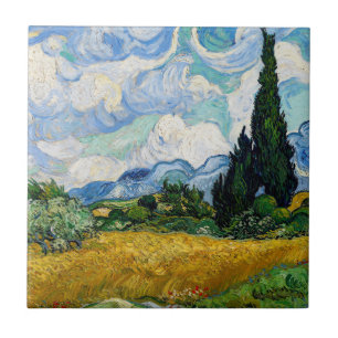 Vincent Van Gogh - Wheat Fält med Cypresses Kakelplatta