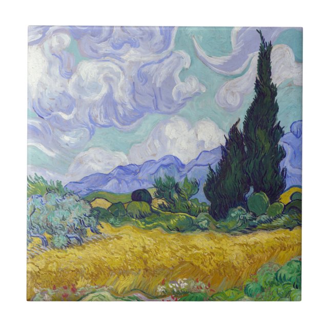 Vincent Van Gogh - Wheat Fält med Cypresses Kakelplatta (Framsidan)