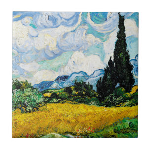 Vincent Van Gogh Wheat Fält med Cypresses Kakelplatta