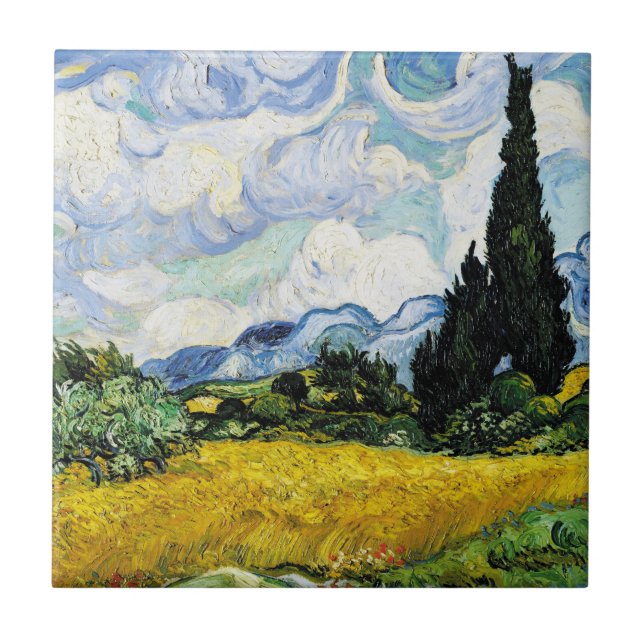 Vincent Van Gogh Wheat Fält med Cypresses Kakelplatta (Framsidan)